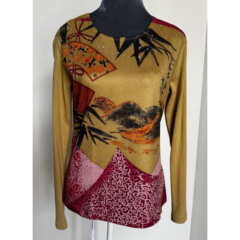 Vintage‎ Y2K 90s Pierre Cardin Top S Artsy Crystal Embellished Asian Grunge - Picture 12 of 16
